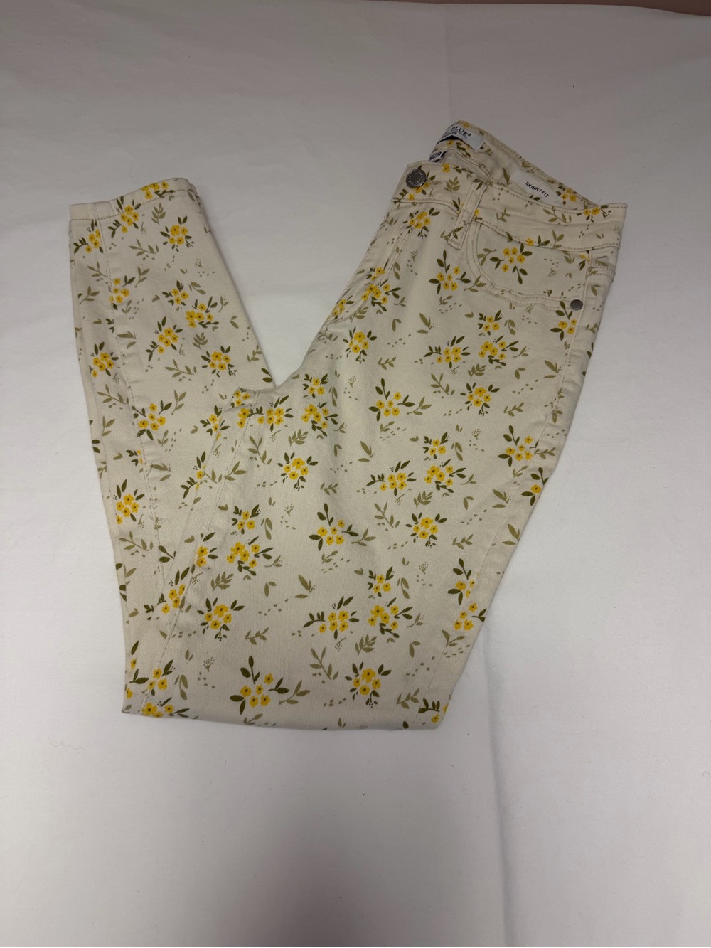 Judy Blue Skinny Fit Denim Pant Off White Yellow Florals, Size 9/29